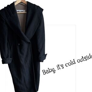 Peruvian Connection Dbl Breasted Black SHAWL COLLAR full length Alpaca Coat -EUC